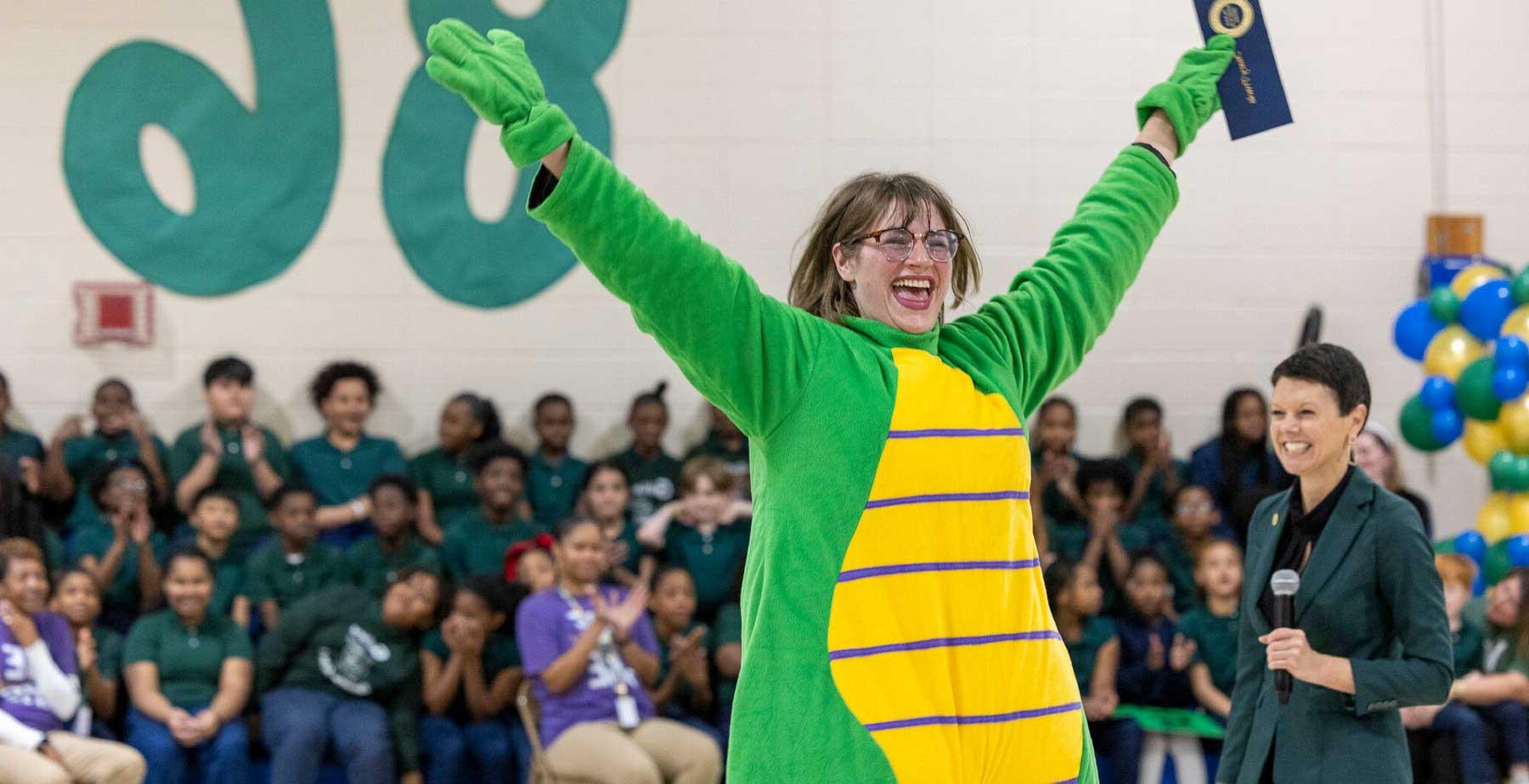 Mary Travis, a University of South Alabama graduate in the College of Education and Professional Studies, was surprised this week with a 2024-25 Milken Educator Award. 